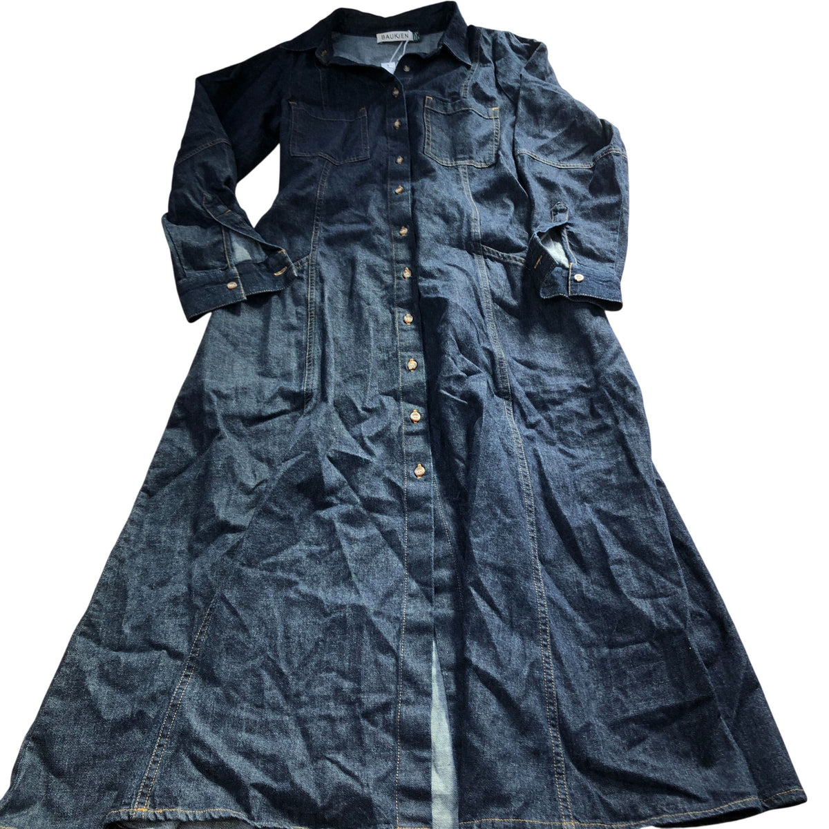 Baukjen Denim Shirt Dress UK Size 8 Women's Long Sleeve Blue Cotton Casual