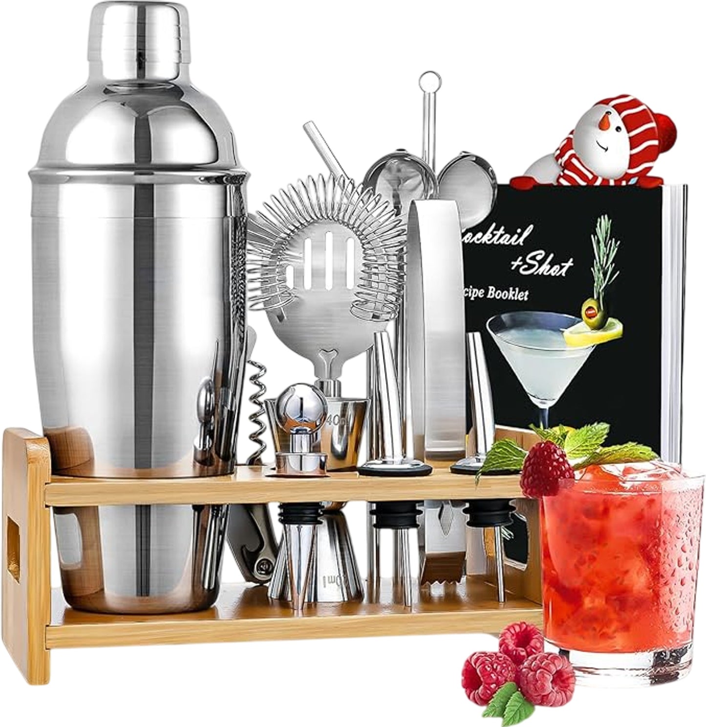 CODMORN 15 Pcs Cocktail Shaker Set Bar Tool Jigger Strainer Ice Tong Stand