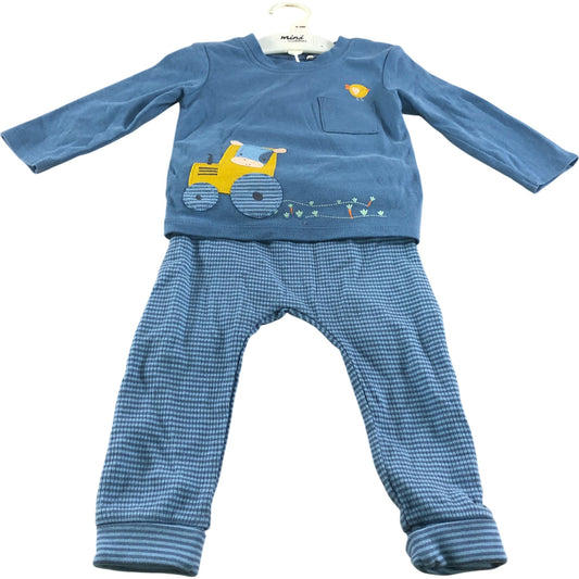 Mini Cuddles 2 Part Set 6-9 Months Baby Blue Tractor Outfit Cotton