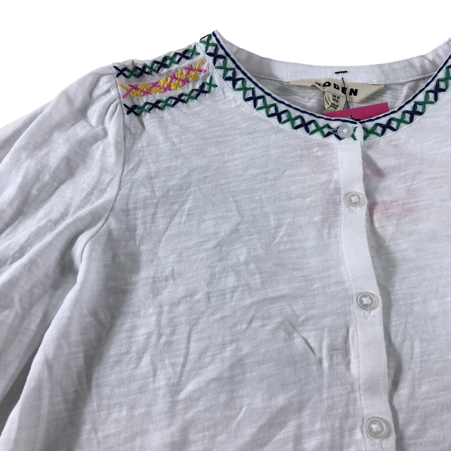 Boden White Embroidered Shirt - Size 12