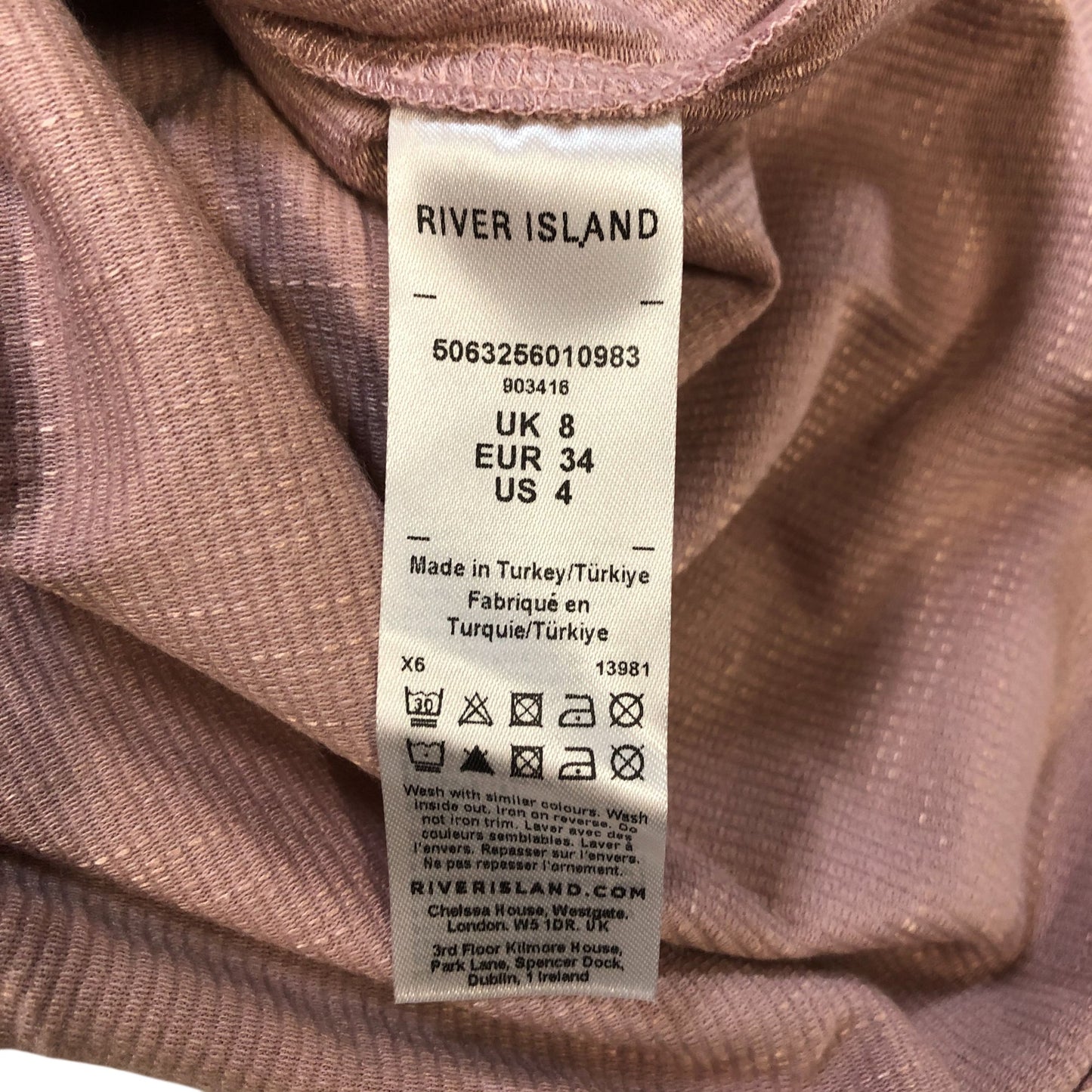River Island UK8 Women's Long Sleeve Top with Lace Panels in Dusty Pink