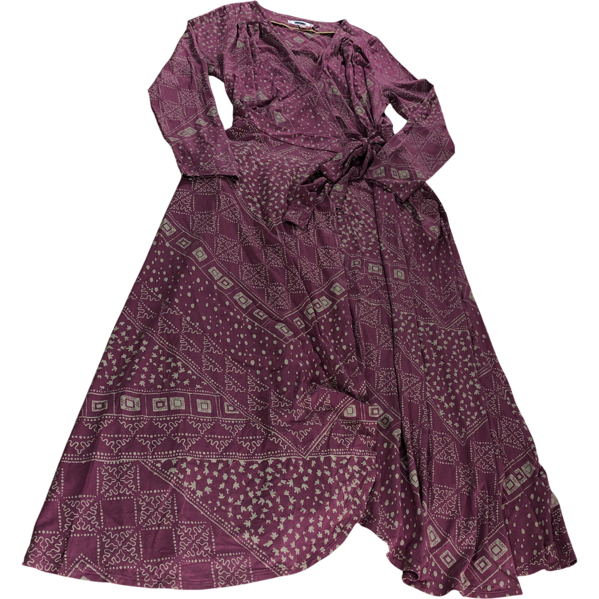 Plum Wrap Dress UK10 Women's Long Sleeve Patterned Midi