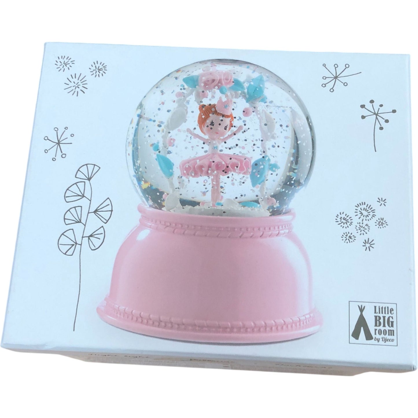 Little Big Room Ballerina Night Light Snow Globe Pink 14cm Children's Decor
