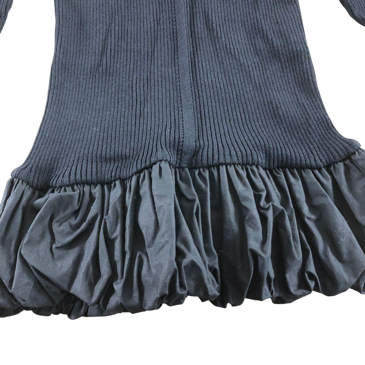 River Island Black Ruffled Hem Long Sleeve Top Women's Ribbed Knit Fashion UK8