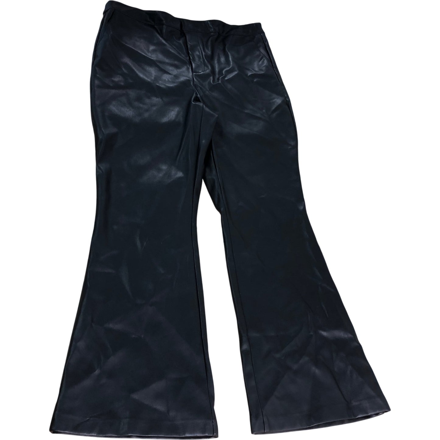 River Island Black Flared Trousers UK18 Women's Faux Leather High Waist