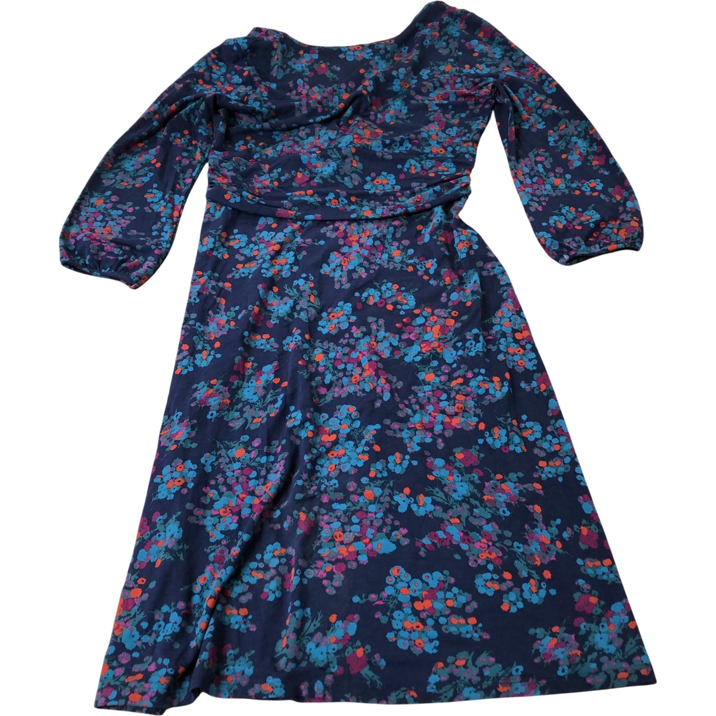 Boden Floral Wrap Dress Women's Long Sleeve Viscose Navy Blue UK12
