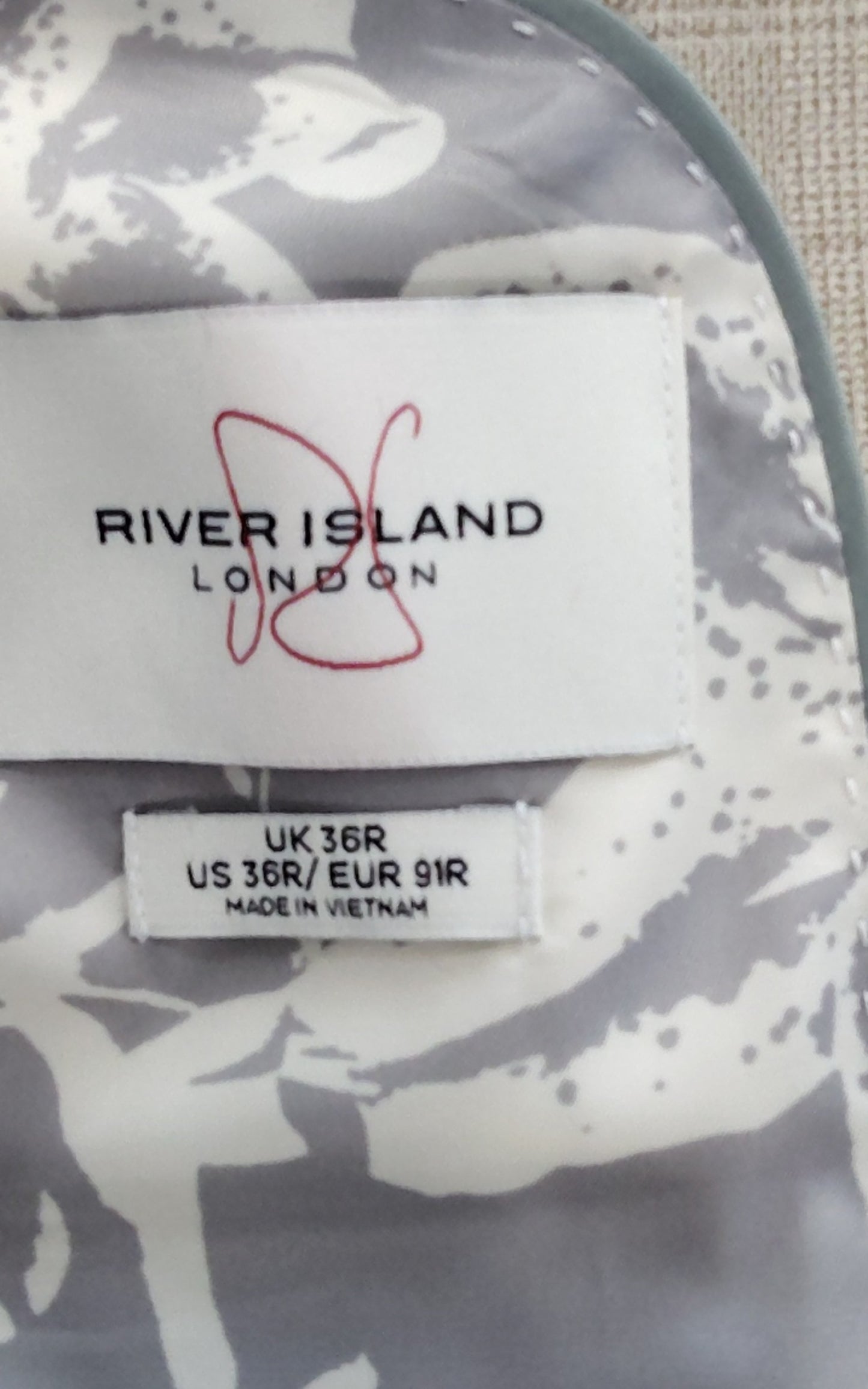 River Island UK36R Men's Beige Check Blazer Suit Jacket Modern Fit Stylish