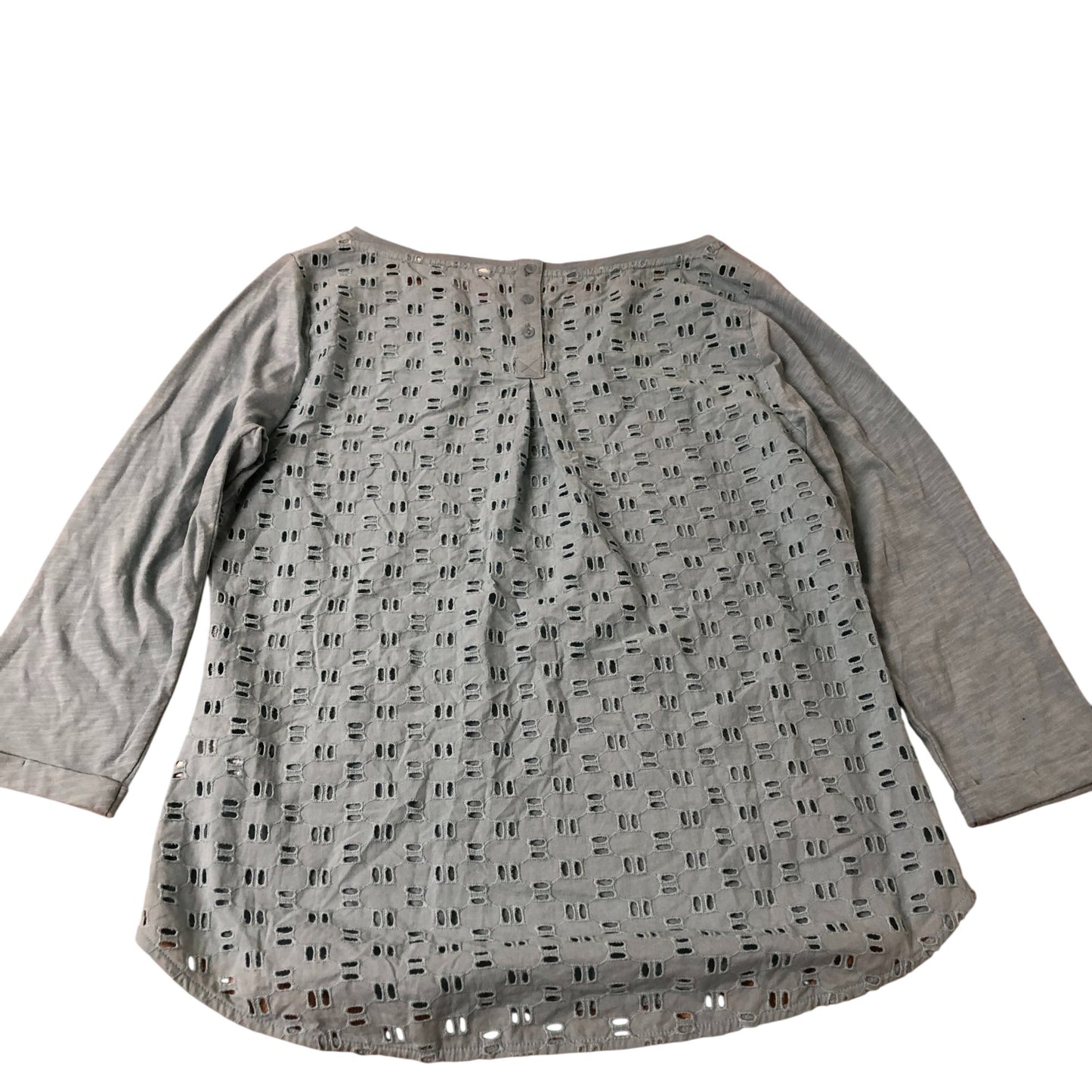 Women's Long Sleeve Top Light Blue Cotton Lace Detail UK12