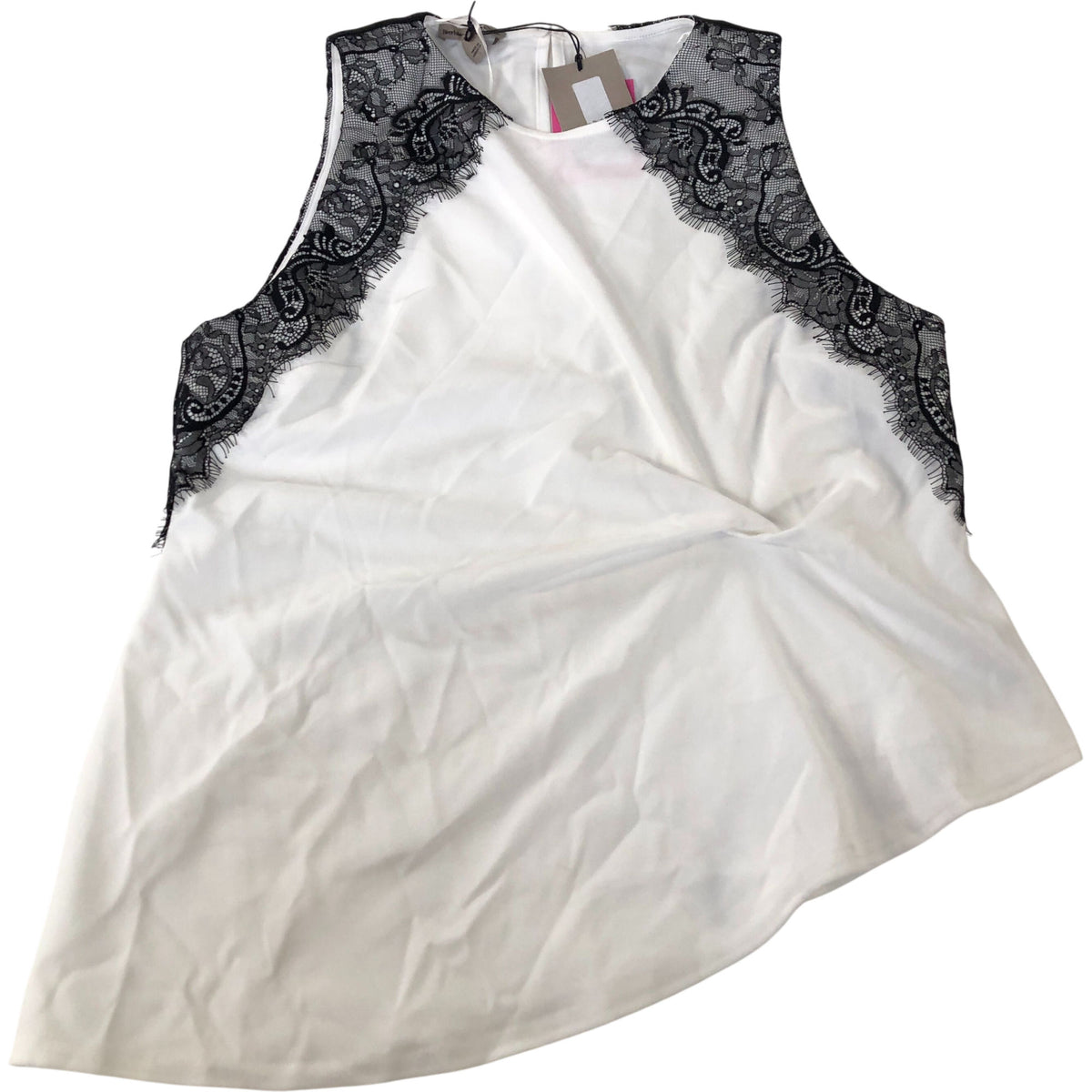 River Island Sleeveless Lace Trim Top Women's Elegant White Black Medium