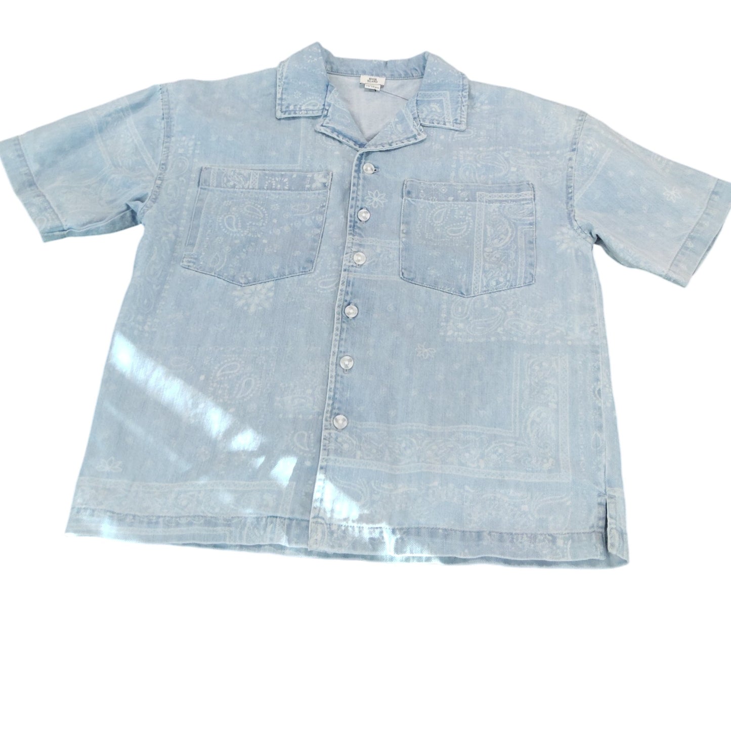 River Island Short Sleeve Shirt Kids 11-12 Years Blue Denim Floral Print