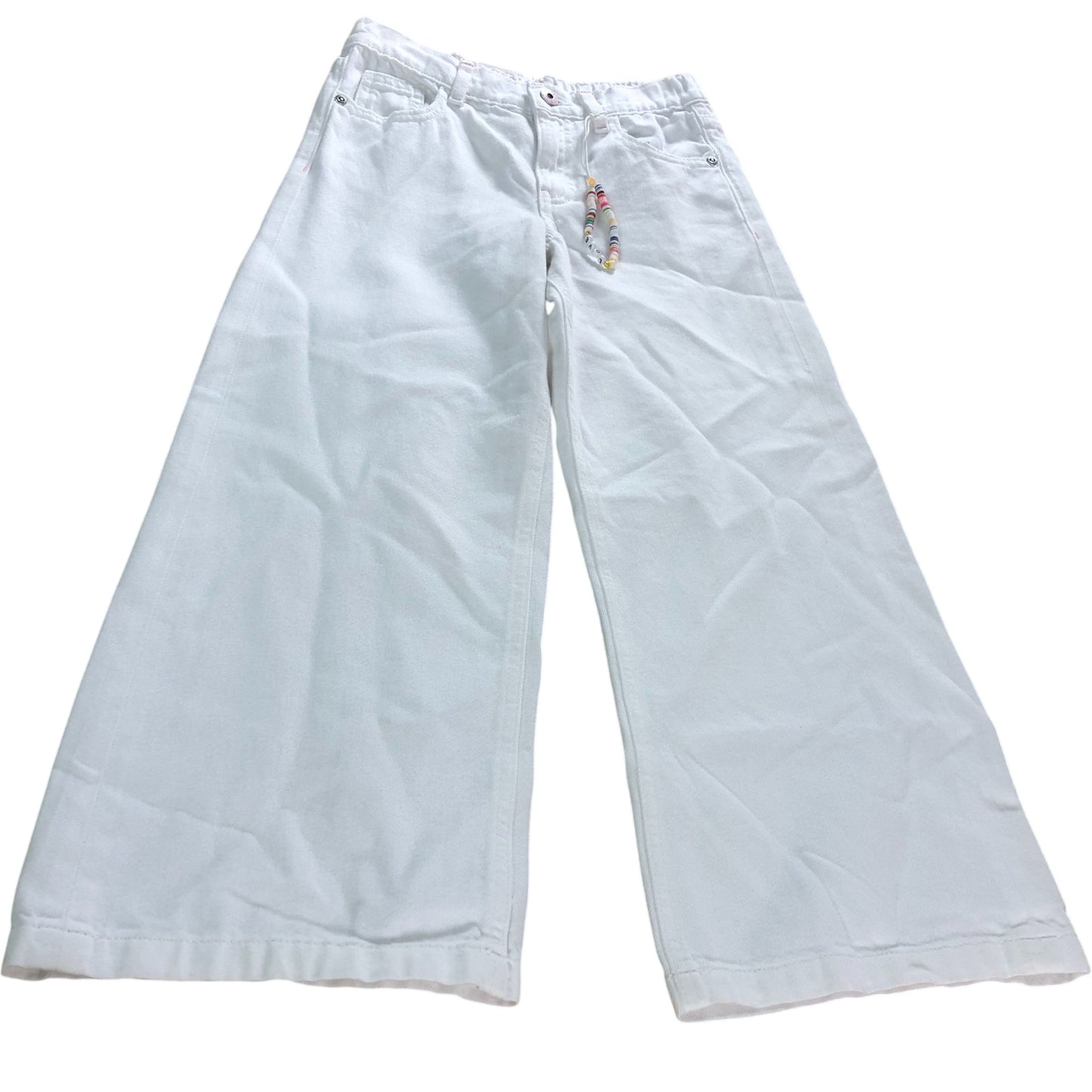 River Island White Wide Leg Kids Jeans Age 9 Years With Friendship Bracelet