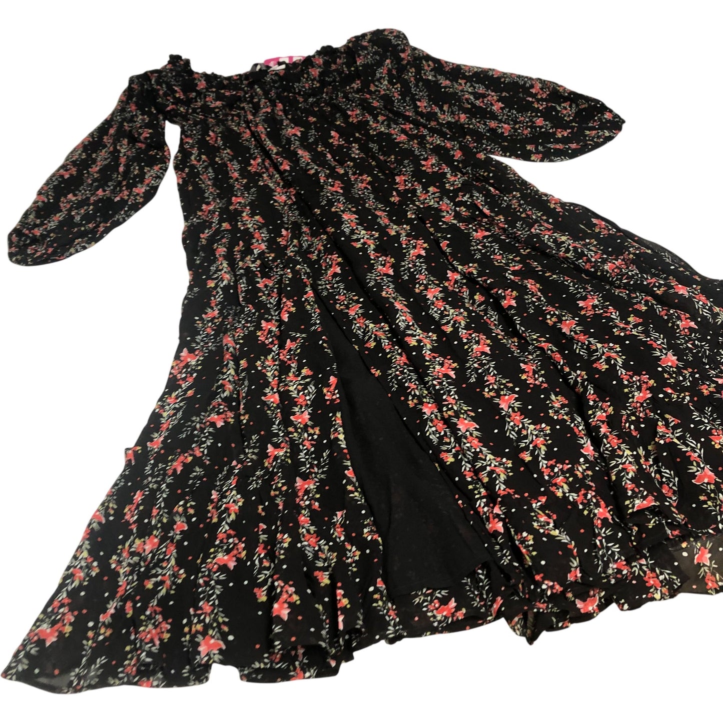 Floral Off Shoulder Dress Women's Long Sleeve Black Red UK10