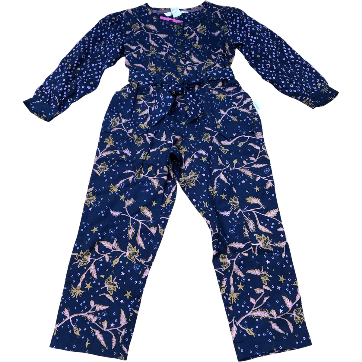 Floral Print Jumpsuit Girls Long Sleeve Lyocell Navy Blue