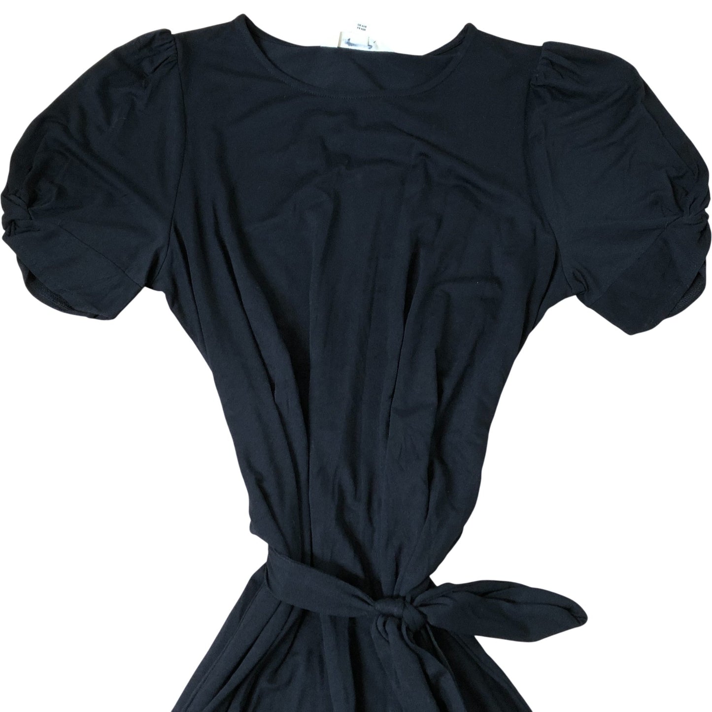 Black Puff Sleeve Tie Waist Dress Women's Casual Style UK14