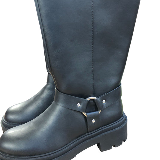 Knee High Black Buckle Boots Size 4