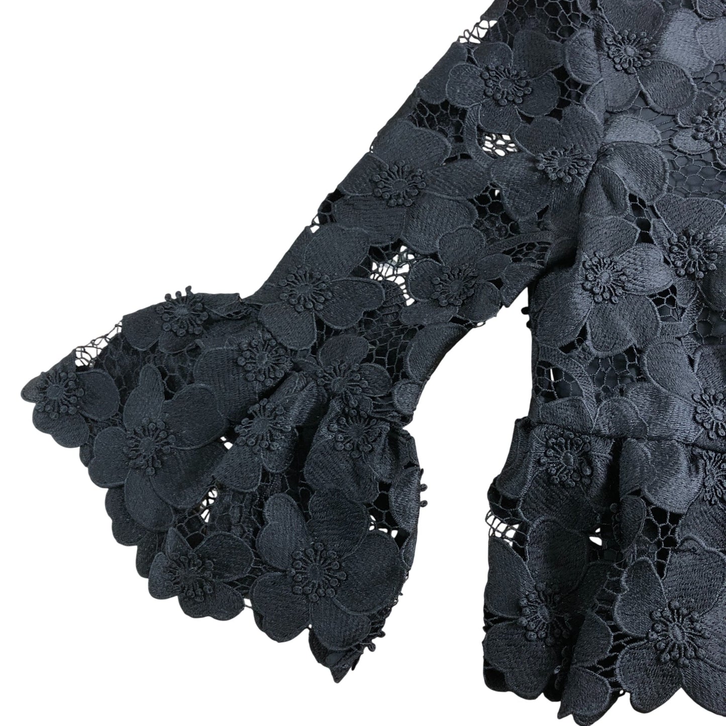 Branded Black Floral Lace Blouse UK 12 Women's Peplum Top Bell Sleeve