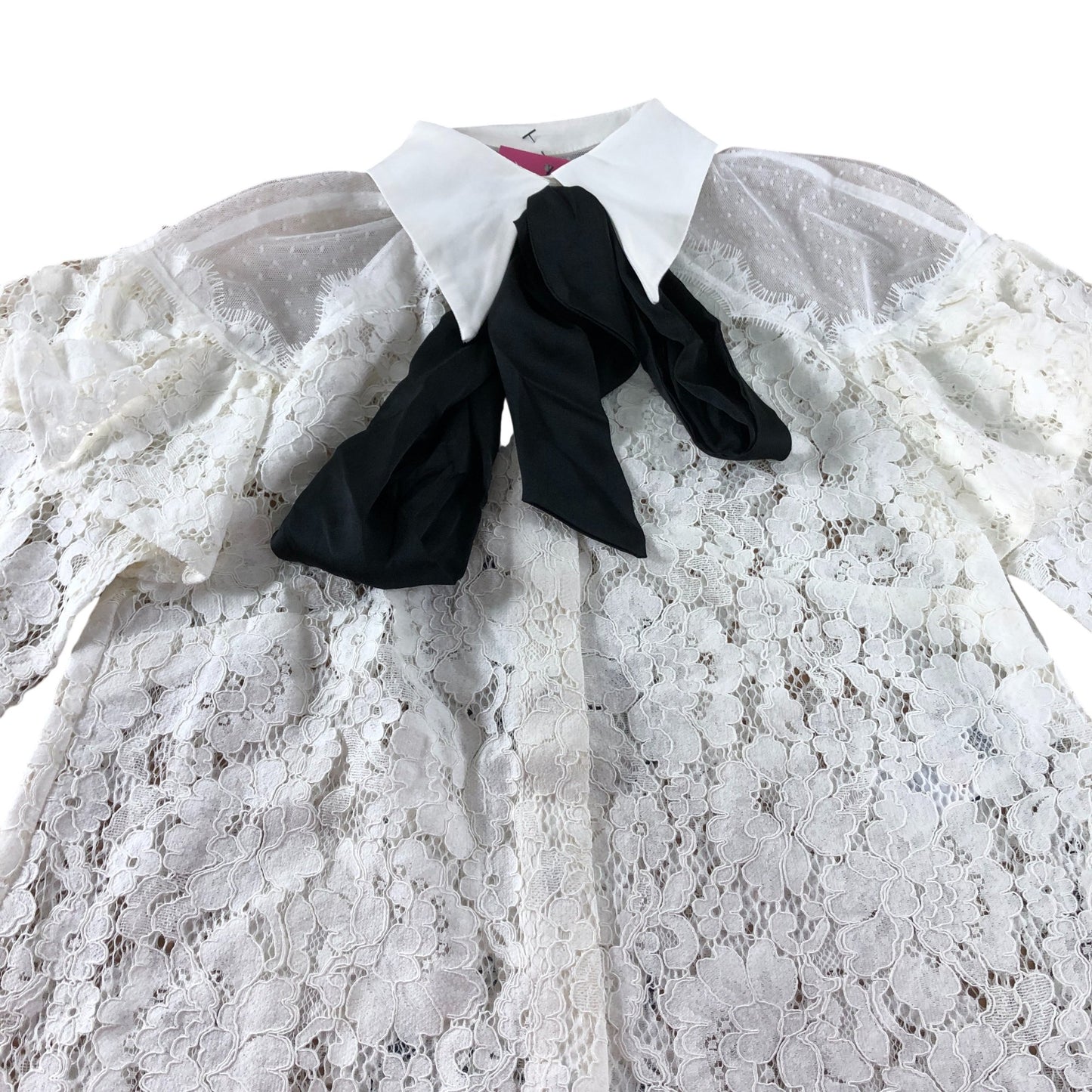 Branded White Tie Neck Lace Ruffle Shirt - Size 8
