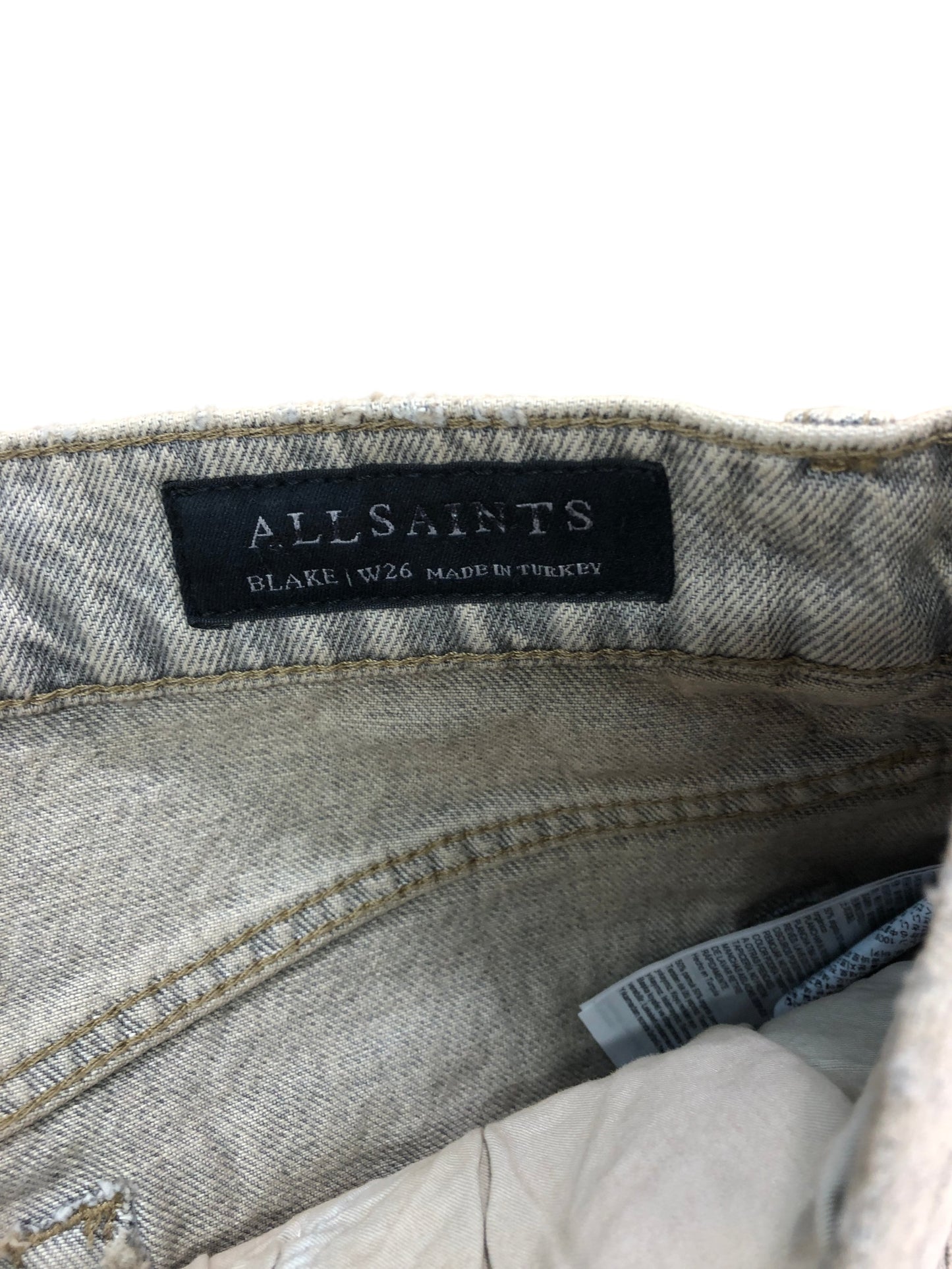 AllSaints Blake Jeans W26 Straight Leg Light Wash Cotton Grey Denim