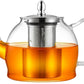 PLUIESOLEIL Glass Teapot 1200ML Handmade Glass Stainless Steel Infuser High Heat