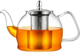 PLUIESOLEIL Glass Teapot 1200ML Handmade Glass Stainless Steel Infuser High Heat