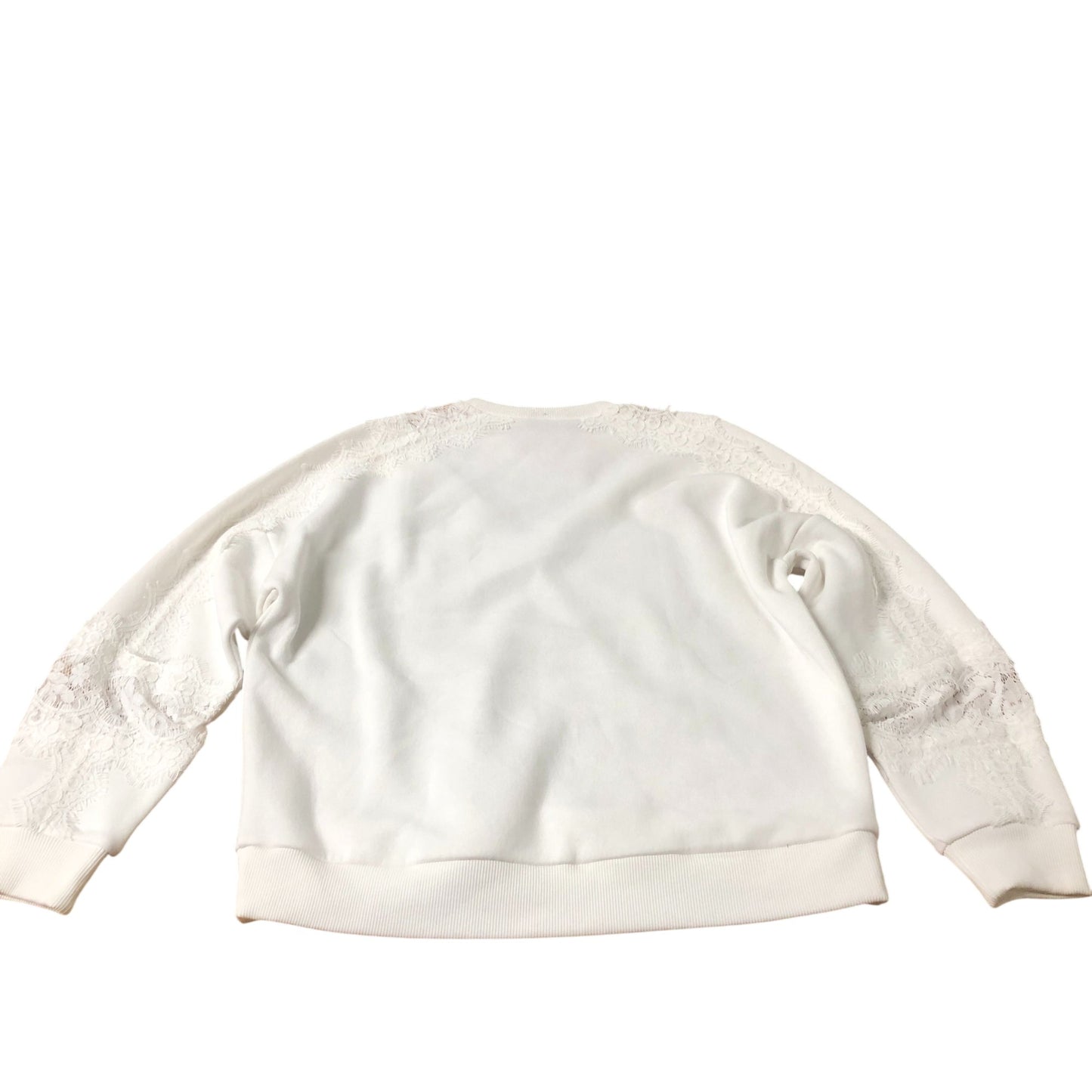 White Sweatshirt Women's Lace Detail Long Sleeve Casual Small