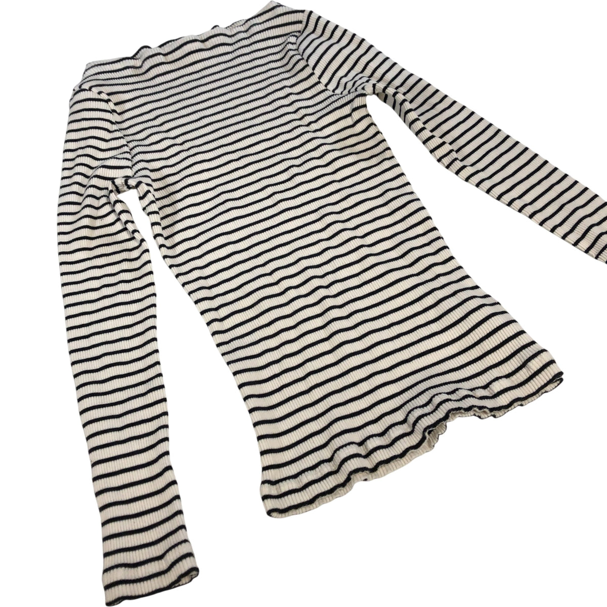 Long Sleeve Top Women's Striped Ribbed Cotton Casual Wear Small