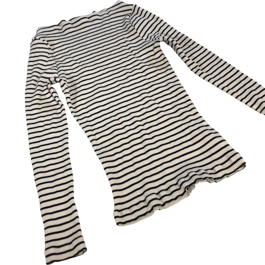 Long Sleeve Top Women's Striped Ribbed Cotton Casual Wear Small
