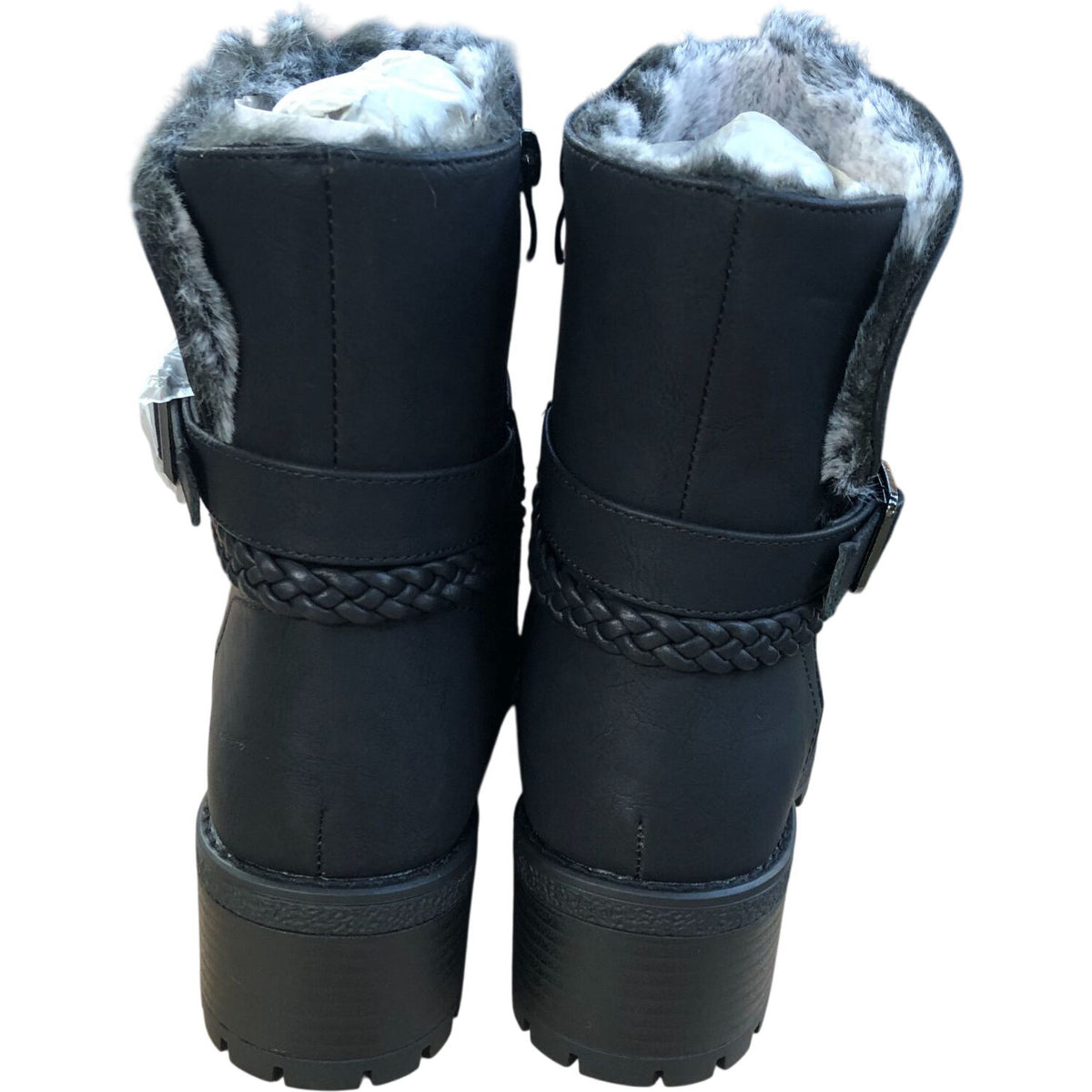 Brave Soul Black Boots Faux Fur Lining and Buckle Detail Women's Size 6