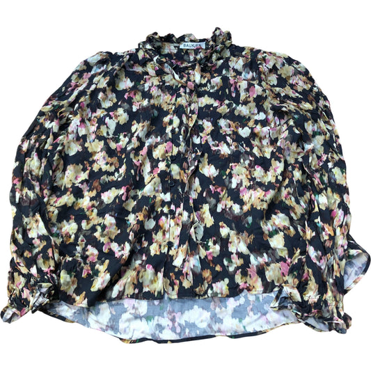 Baukjen Floral Blouse UK14 Women's Long Sleeve Black Eco Viscose Ruffled Top