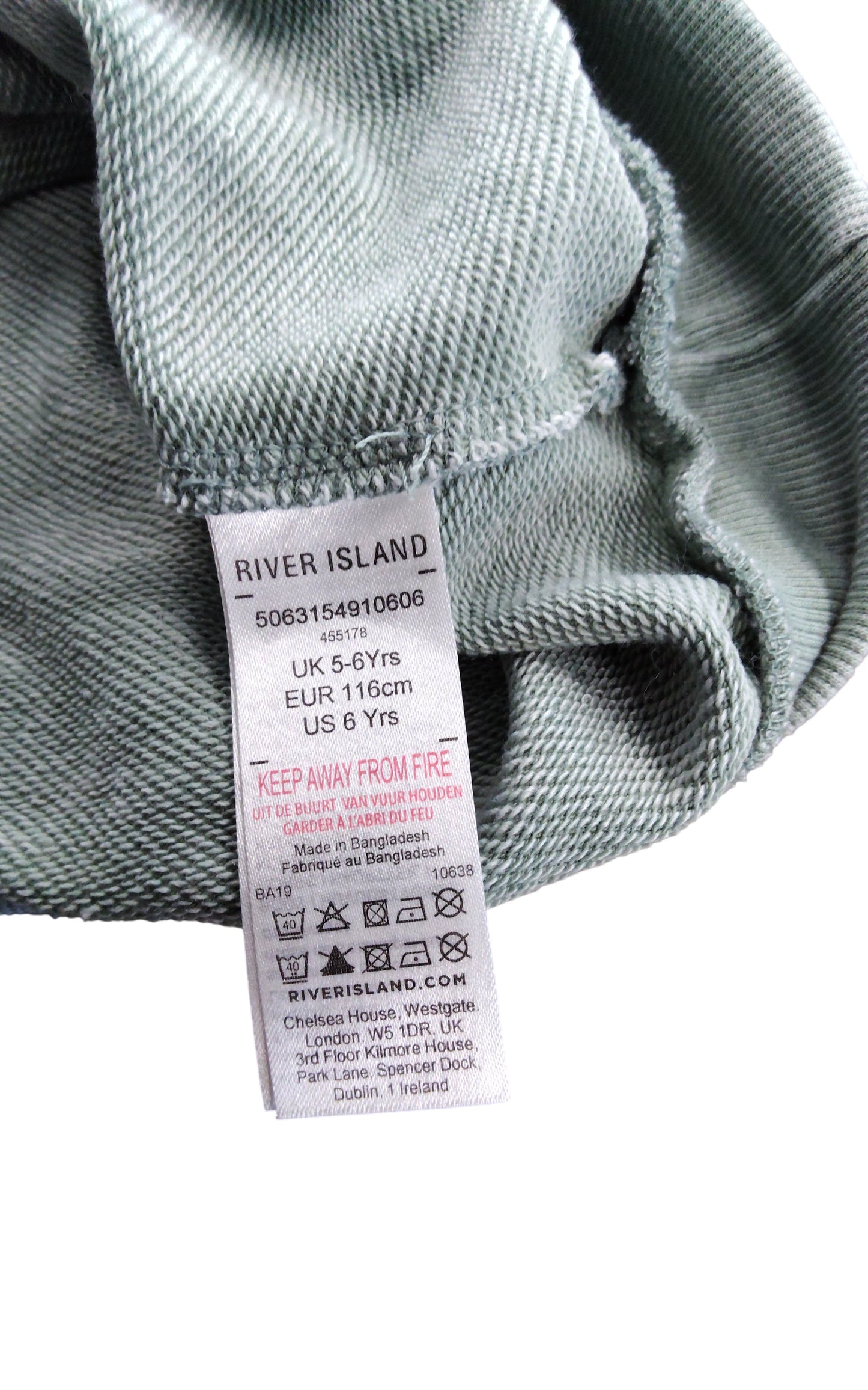 River Island 1998 Paris Hoodie UK5-6 Years Boys Casual Sweatshirt Green