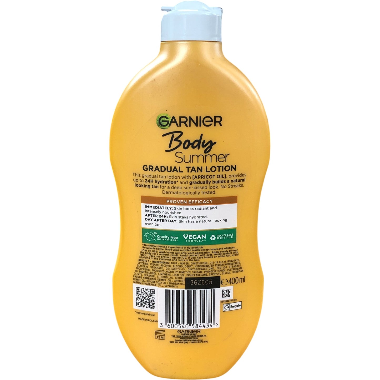 Garnier Body Summer 24H Gradual Tan Lotion 400ml With Apricot Oil Deep Hydration