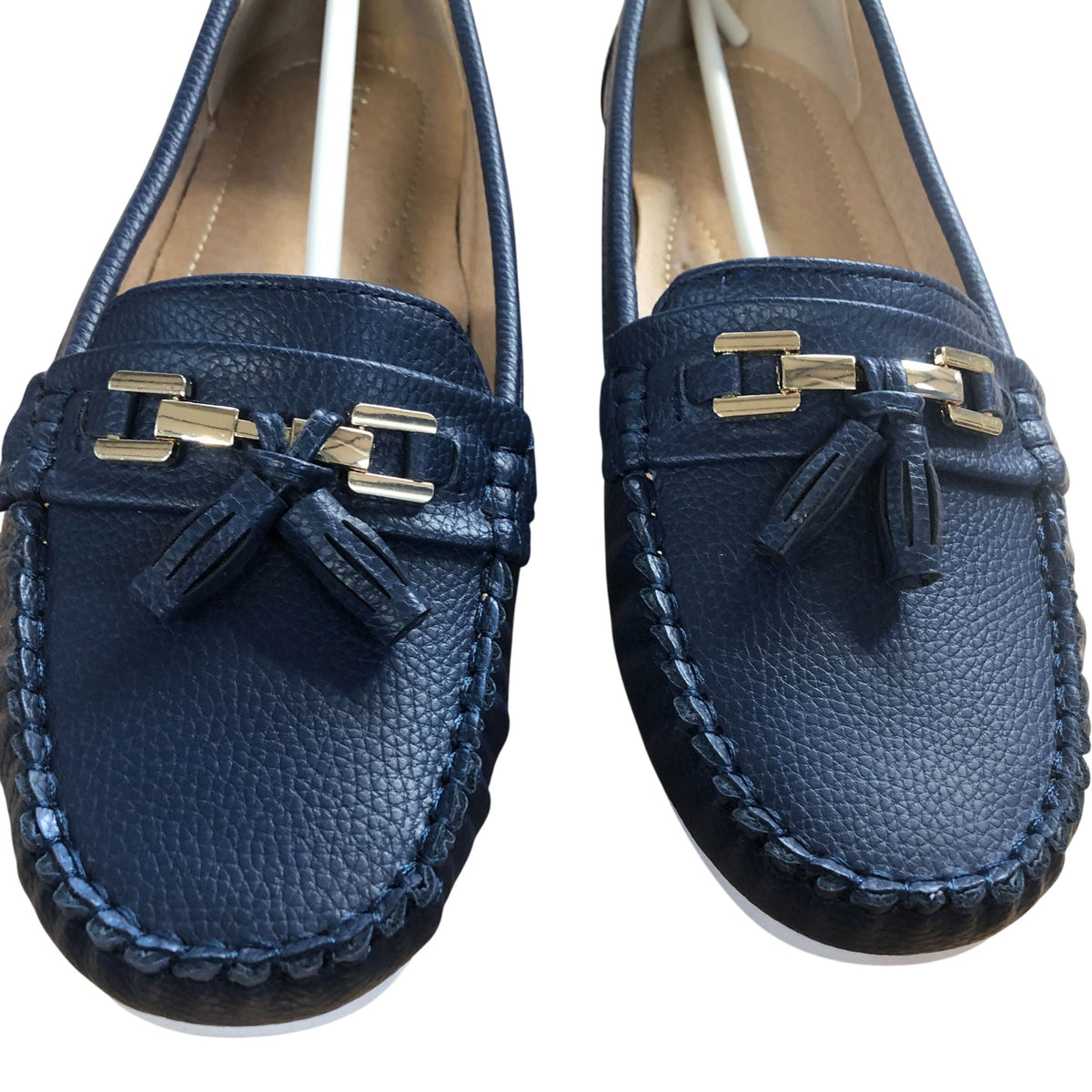 Meckiss Loafers Women Comfy Flats Size UK 7.5 Navy Blue Leather Upper
