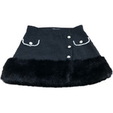 River Island Women's Black Tweed Skirt UK12 Faux Fur Detail Button Front