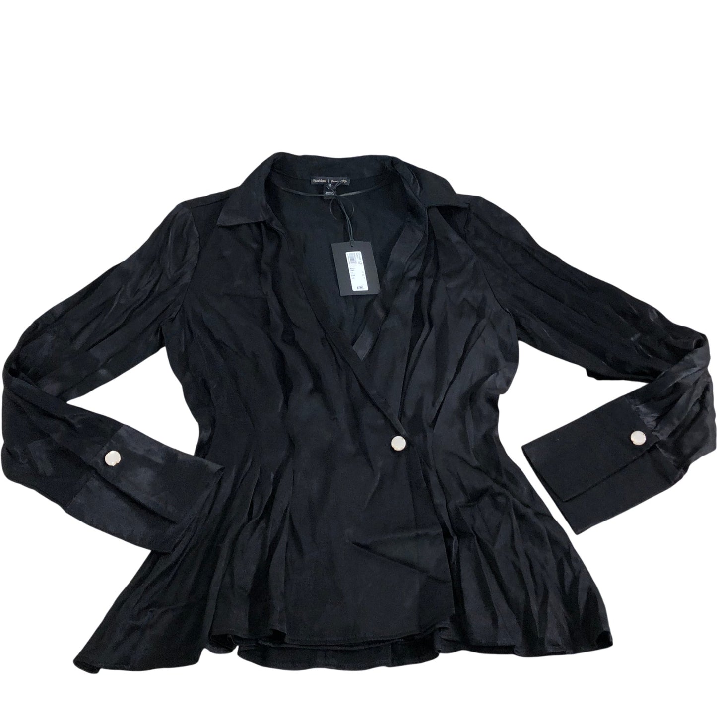 River Island Women's Black Blouse Size 6 Elegant Style Long Sleeve Button Detail