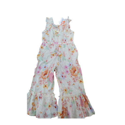 River Island Girls Floral Jumpsuit Size 3-4 Years New With Tags Ruffle Sleeves