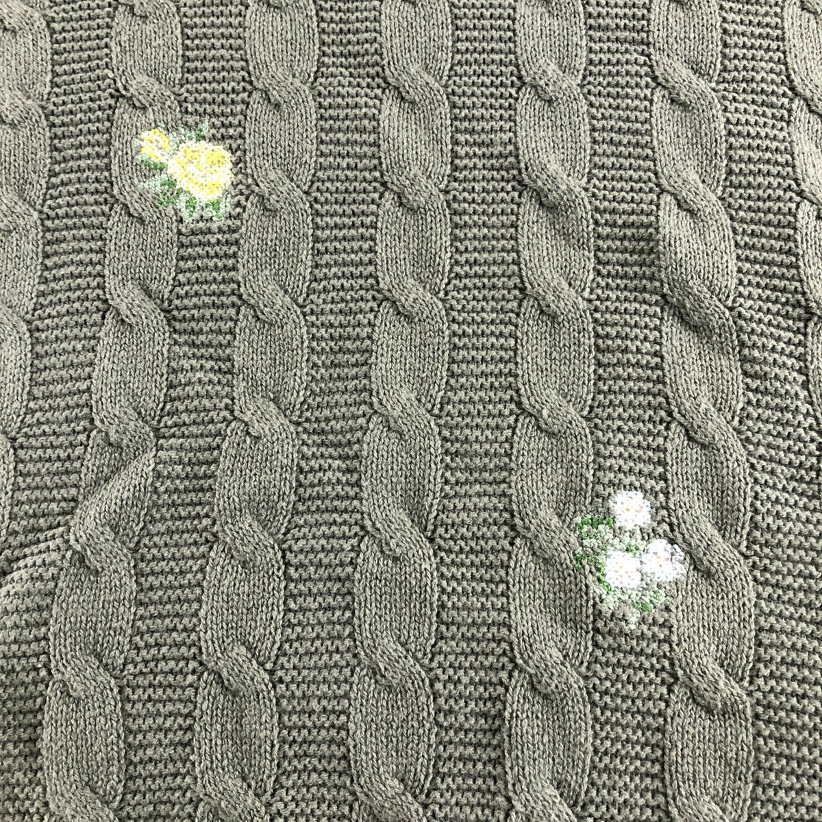 Autonomy Sweater Size 22 Women's Cable Knit V Neck Embroidered Flowers Green