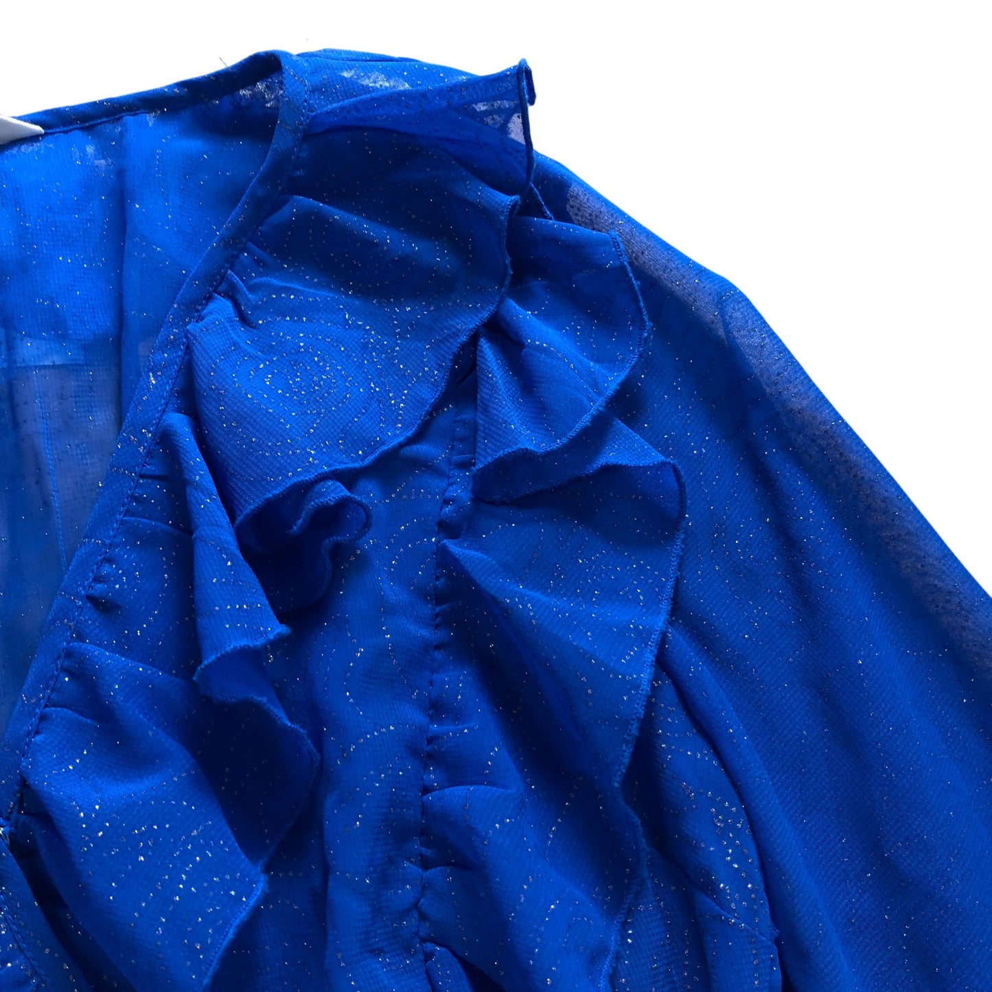 River Island Women's Blue Dress UK8 Ruffle Detail Long Sleeve Party Dress