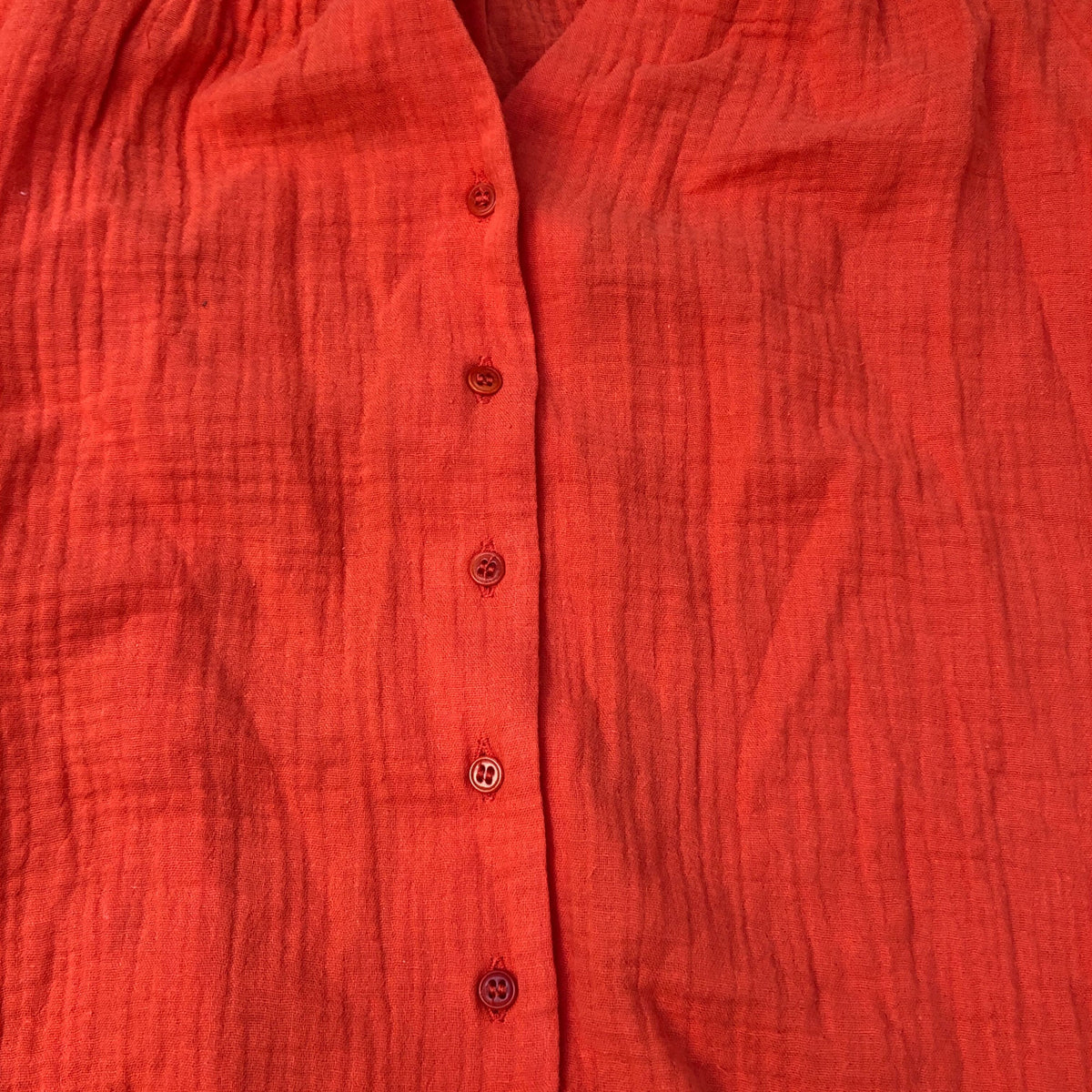 Baukjen Organic Cotton Blouse UK8 Women's Puff Sleeve Button Front Orange