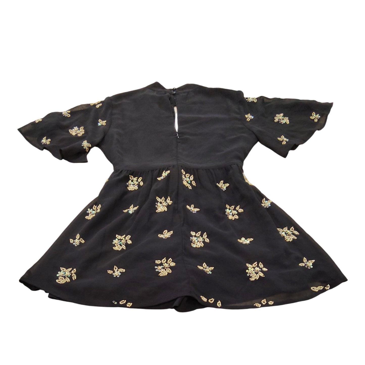 Rivers Island Floral Embroidered Dress UK6 Women's Black Short Sleeve Belted
