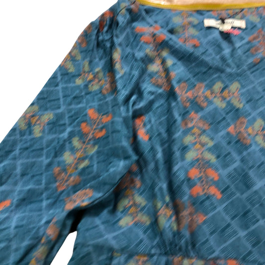 Floral Print Dress UK12 Women's Long Sleeves Blue