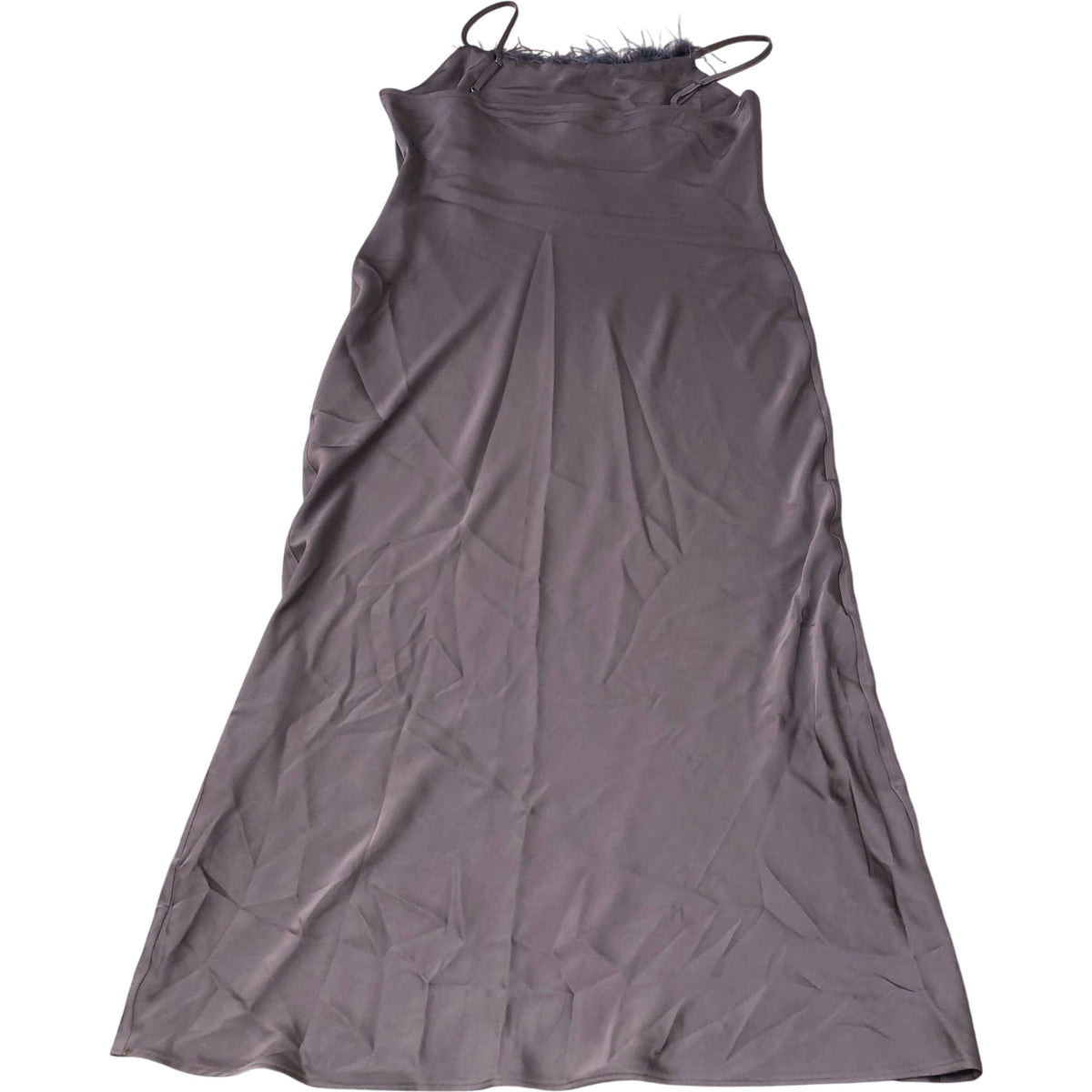River Island Brown Satin Spaghetti Strap Dress Feather Trim