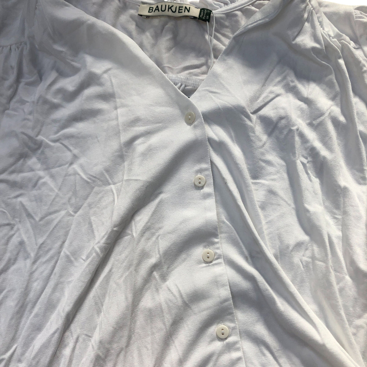 Baukjen White Blouse Women's Size 12 V Neck Button Up Short Sleeve