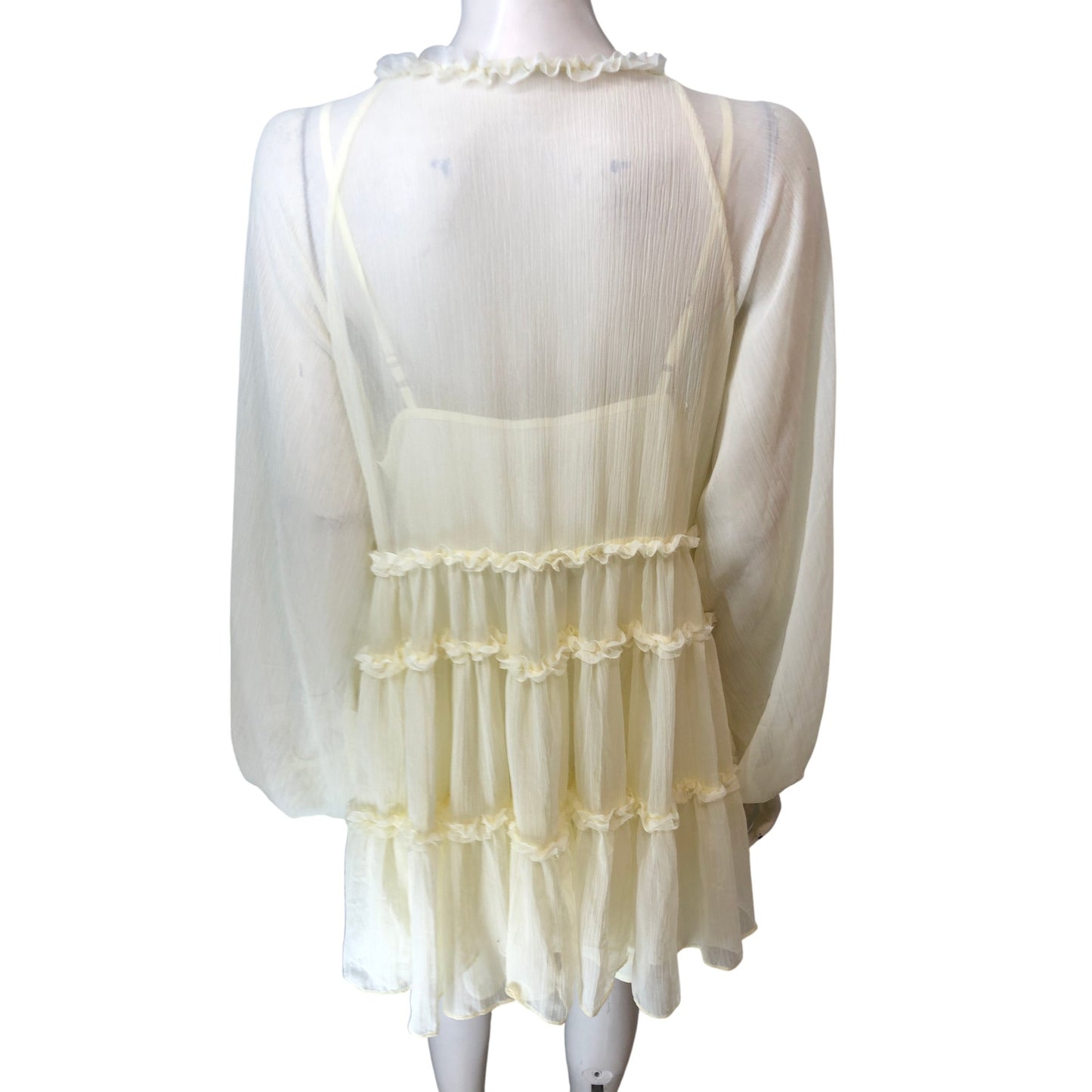 River Island UK14 Women's Yellow Boho Ruffle Mini Dress Long Sleeve 70s Style