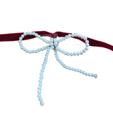 Elegant Pearl Bow Christmas Garland Red Ribbon