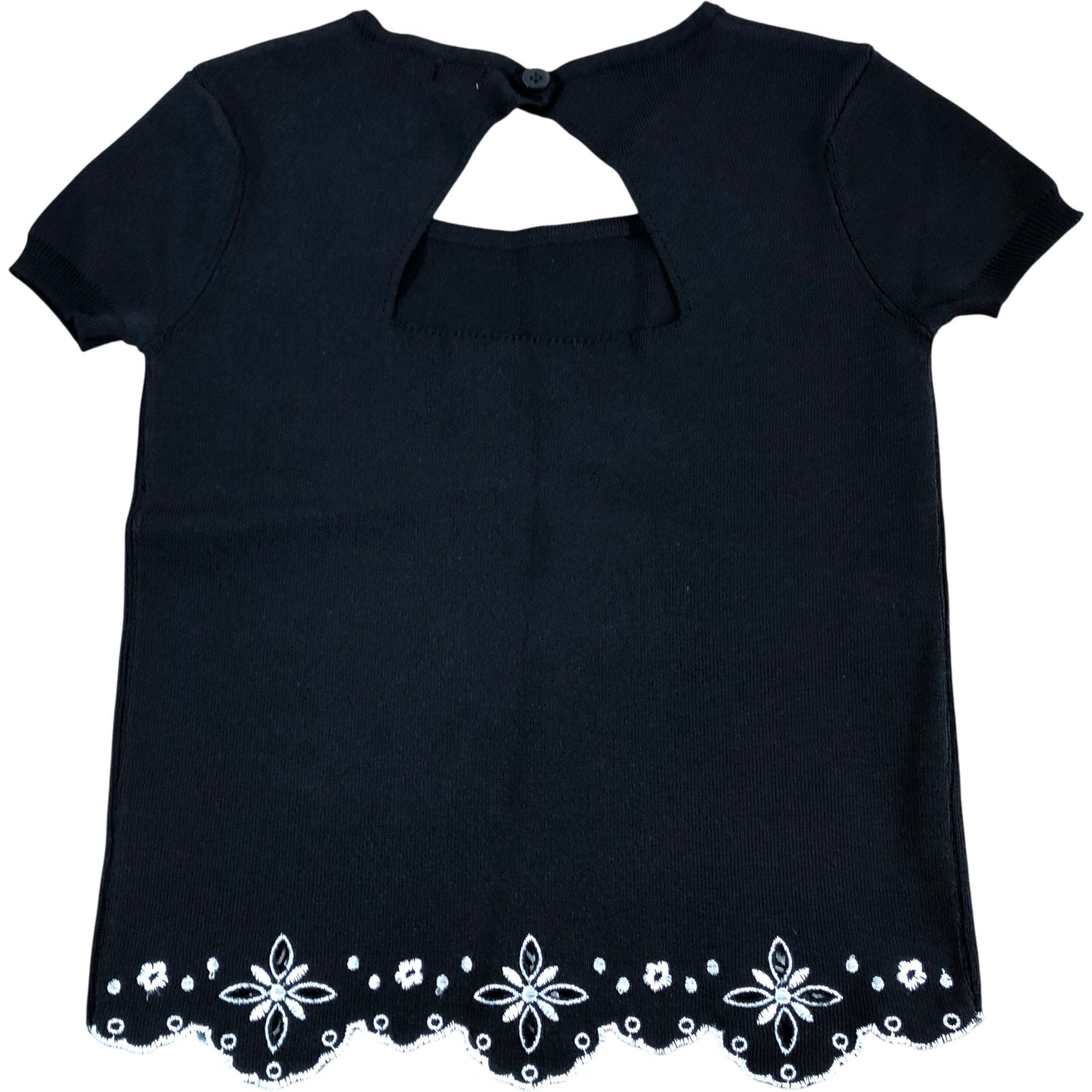 River Island T-Shirt Girls Short Sleeve Black Top Embroidery Size 11-12 Years