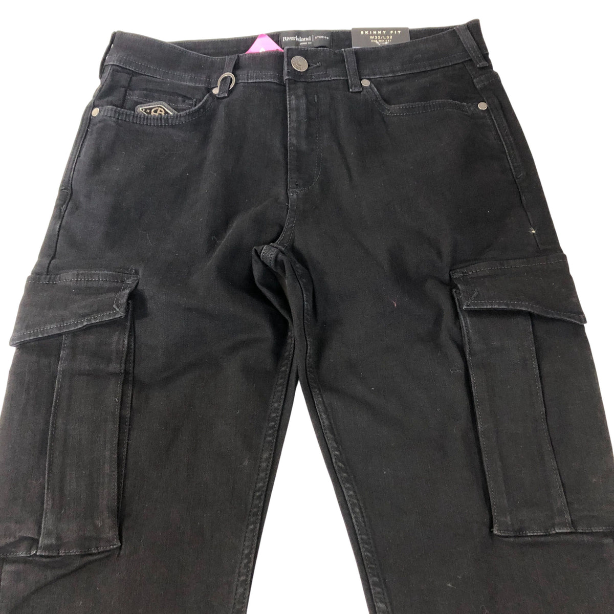 River Island Skinny Fit Men's Black Cargo Trousers Denim