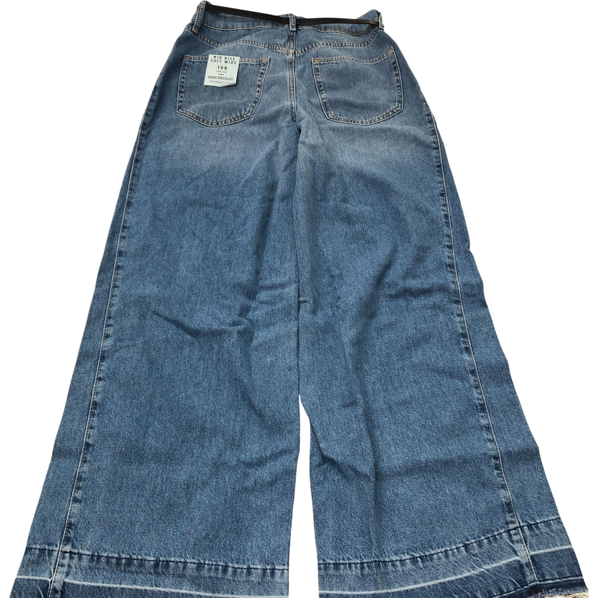 River Island Wide Leg Jeans Women's Blue Classic High Waisted Belted