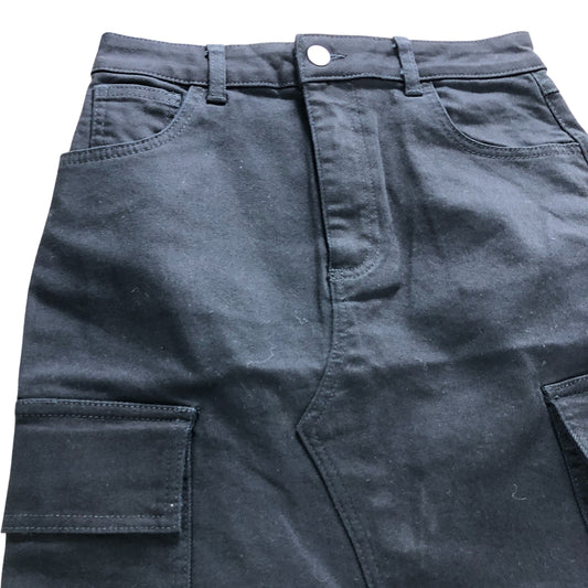 Branded Black Denim Midi Cargo Skirt - Size 6