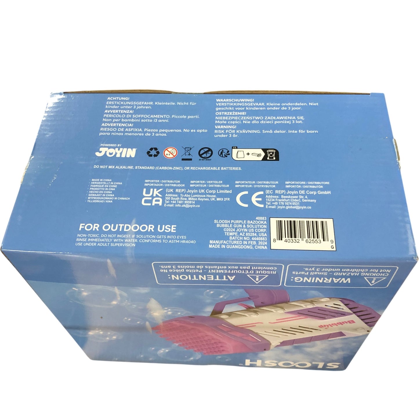 SLOOSH Bubble Gun Purple Bazooka 9 Inch Includes 2 Bottles of Solution Ages 3+