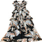 Floral Ruffle Maxi Dress Women's Black Cream Leaf Print UK8
